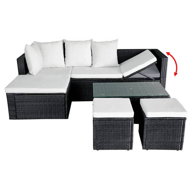 vidaXL 4-delige Loungeset met kussens poly rattan zwart