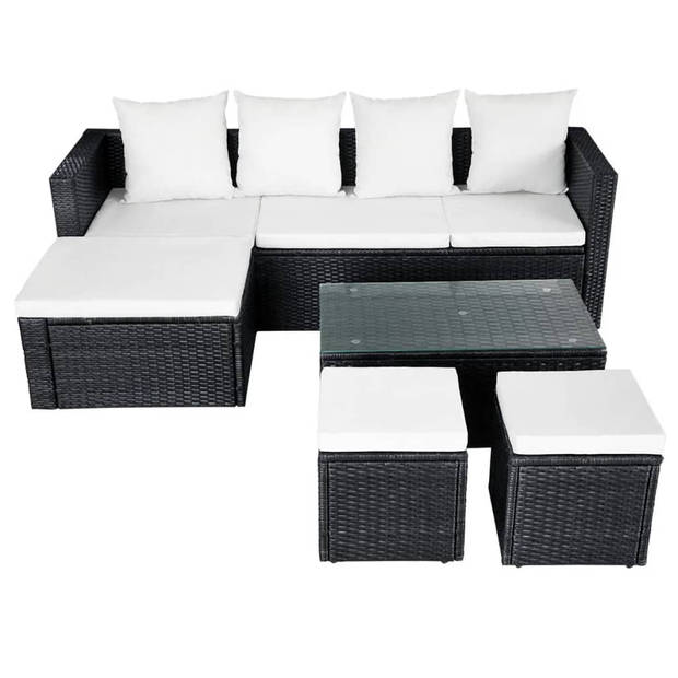 vidaXL 4-delige Loungeset met kussens poly rattan zwart