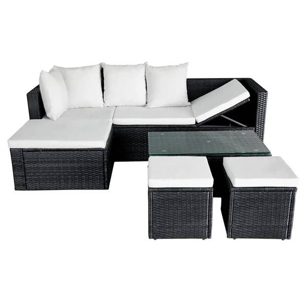 vidaXL 4-delige Loungeset met kussens poly rattan zwart