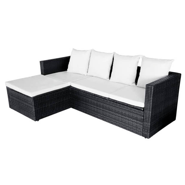 vidaXL 4-delige Loungeset met kussens poly rattan zwart