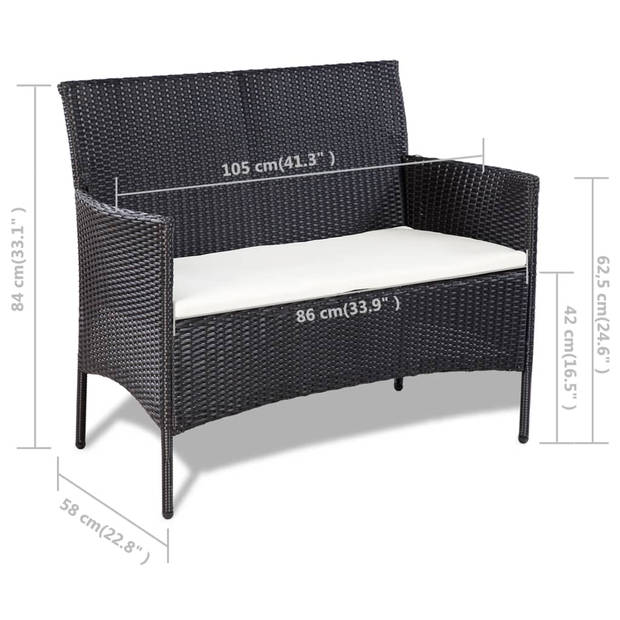 vidaXL 4-delige Loungeset met kussens poly rattan zwart