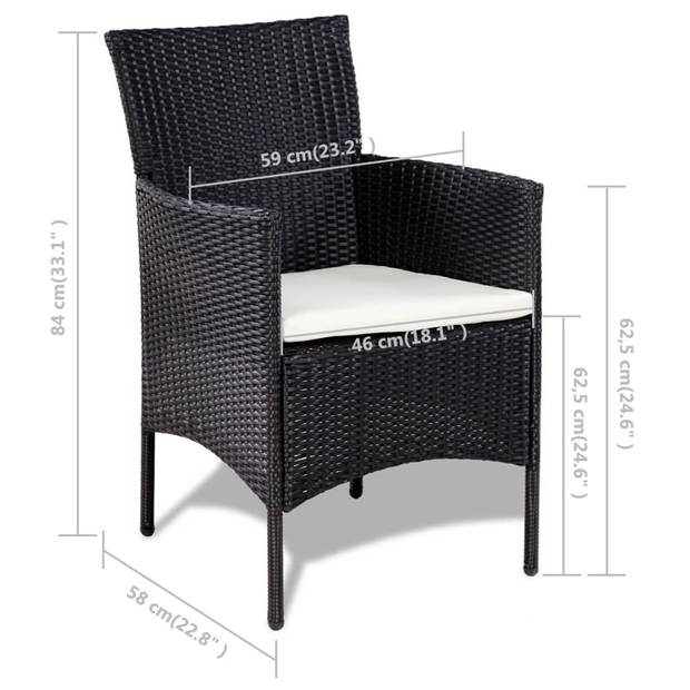 vidaXL 4-delige Loungeset met kussens poly rattan zwart