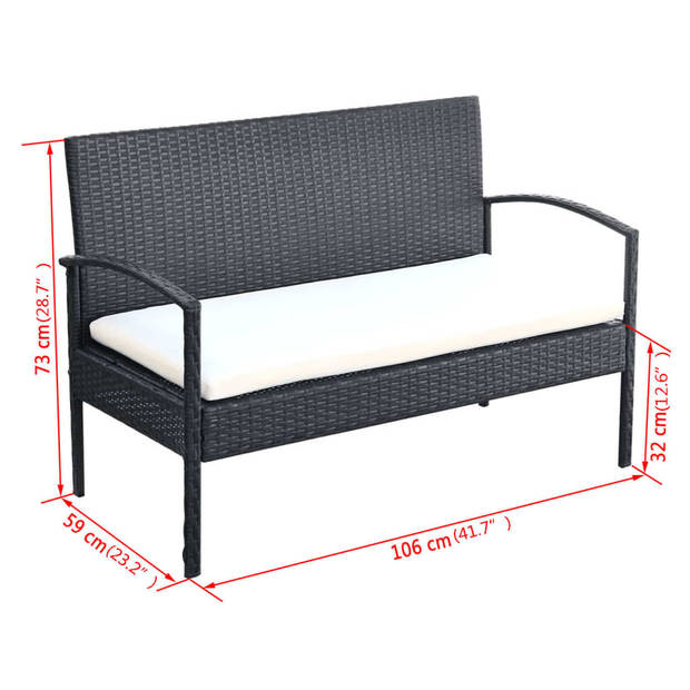 vidaXL 4-delige Loungeset met kussens poly rattan zwart