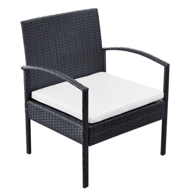 vidaXL 4-delige Loungeset met kussens poly rattan zwart