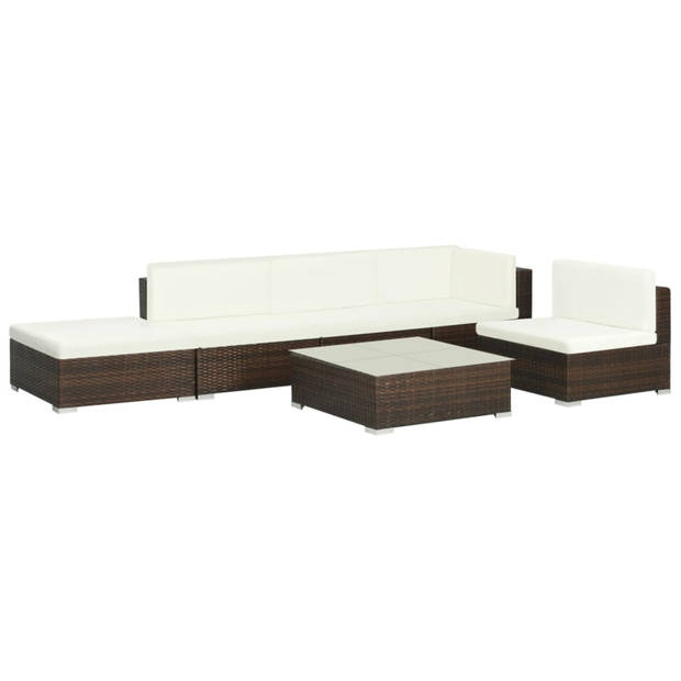 vidaXL 6-delige Loungeset met kussens poly rattan bruin