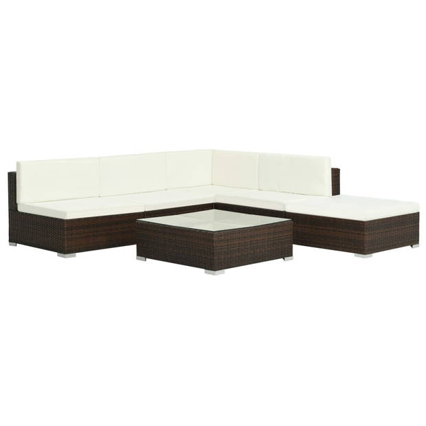 vidaXL 6-delige Loungeset met kussens poly rattan bruin