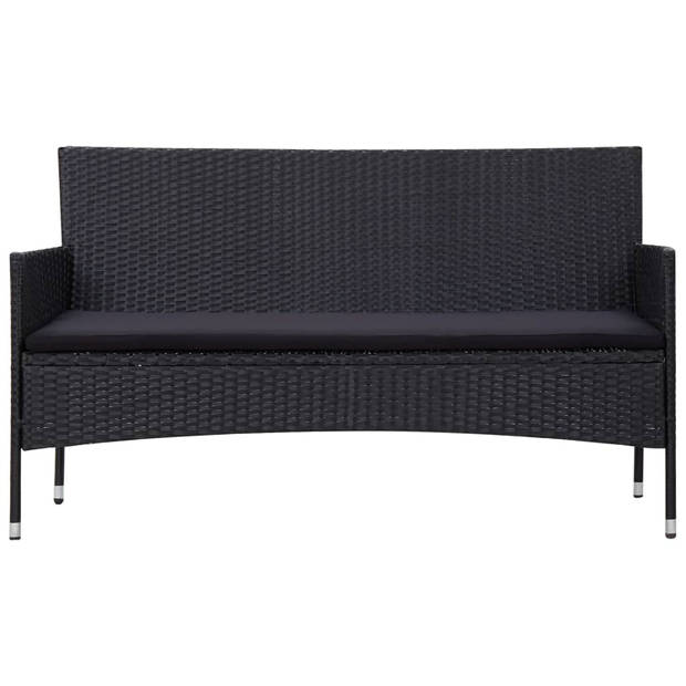 vidaXL 4-delige Loungeset met kussens poly rattan zwart