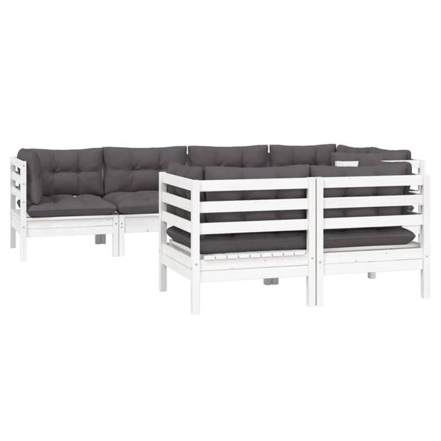 vidaXL 7-delige Loungeset met kussens massief grenenhout wit