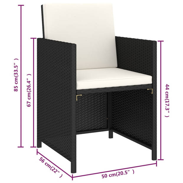 vidaXL 6-delige Tuinset met kussens poly rattan zwart