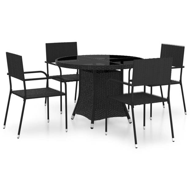 vidaXL 5-delige Tuinset poly rattan zwart