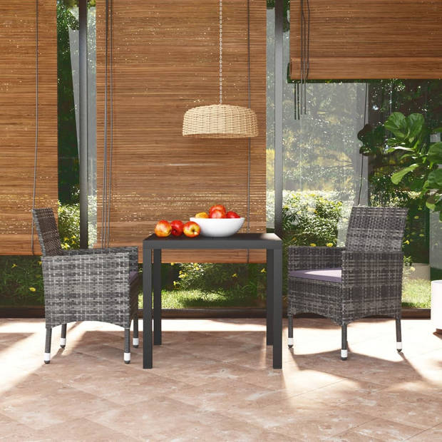 vidaXL 3-delige Tuinset met kussens poly rattan grijs