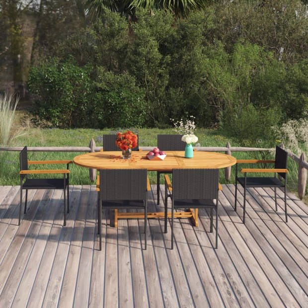 vidaXL 7-delige Tuinset poly rattan zwart