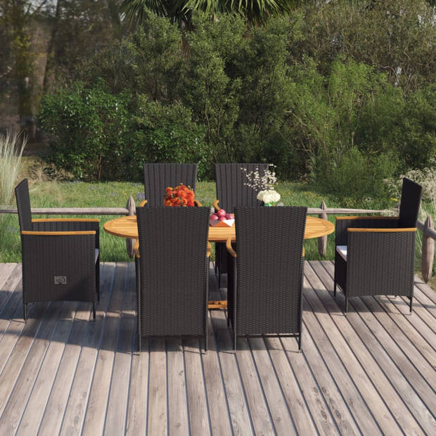 vidaXL 7-delige Tuinset poly rattan zwart