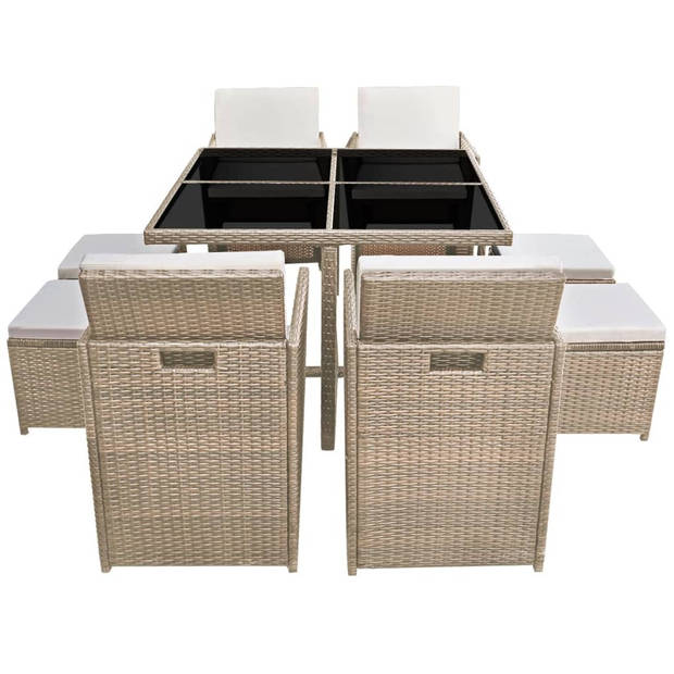 vidaXL 9-delige Tuinset met kussens poly rattan beige