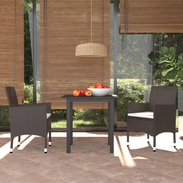 vidaXL 3-delige Tuinset met kussens poly rattan bruin