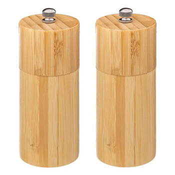 5Five Pepermolen/zoutmolen - 2x - bamboe - 12.5 cm - Peper en zoutstel