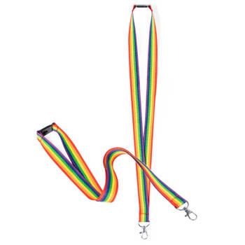 Keycord/lanyard in de regenboog kleuren - 2x - polyester/metaal - met clipsluiting - 50 cm - Keycords