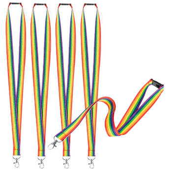 Keycord/lanyard in de regenboog kleuren - 10x - polyester/metaal - met clipsluiting - 50 cm - Keycords