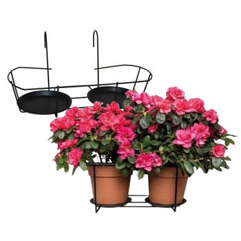 Gerimport Balkon bloempothouder dubbel - 2x - bloembak met ophanging - zwart metaal - 46 x 28 x 21 cm - Plantenbakbeugel