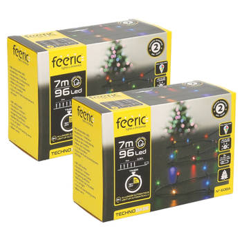Feeric lights kerstverlichting - 2x - gekleurd - 7 m - 96 leds - batterij - Kerstverlichting kerstboom
