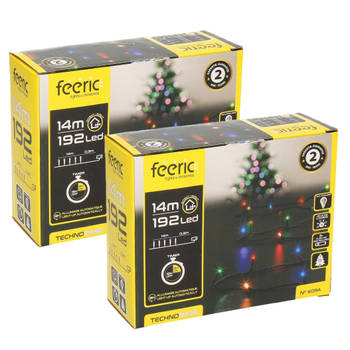 Feeric lights kerstverlichting - 2x - gekleurd - 14 m - 192 leds - batterij - Kerstverlichting kerstboom