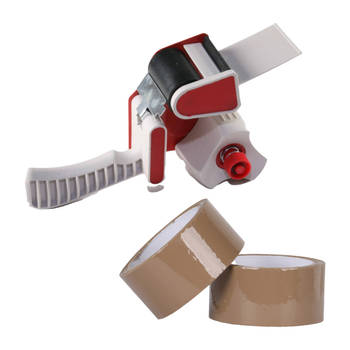 Tape dispenser/houder - kunststof - incl. 2 rollen verpakkingstape - Tape (klussen)