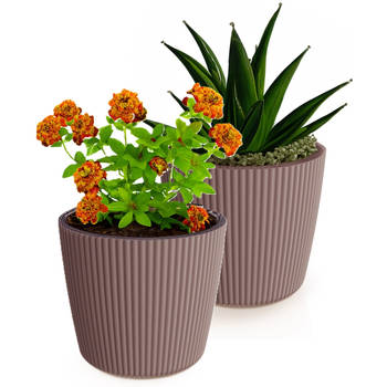 Prosperplast Plantenpot/bloempot Buckingham - 2x - kunststof - terra bruin - 19 x 17 cm - Plantenpotten