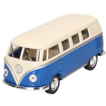 Modelauto Volkswagen T1 two-tone - blauw/wit - 13 cm - speelgoed auto - Speelgoed auto's