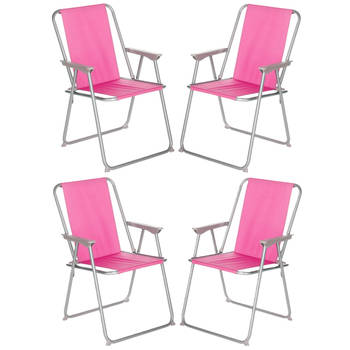 Atmosphera camping/strand stoel - 4x - aluminium - inklapbaar - roze - L52 x B55 x H75 cm - Campingstoelen