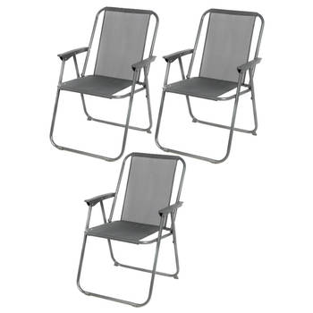 Sunnydays Picnic camping/strand stoel - 3x - aluminium - inklapbaar - grijs - L53 x B55 x H75 cm - Campingstoelen