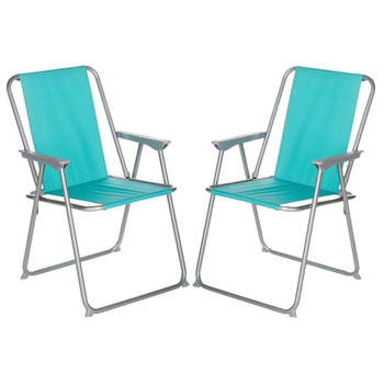 Atmosphera camping/strand stoel - 2x - aluminium - inklapbaar - blauw - L52 x B55 x H75 cm - Campingstoelen