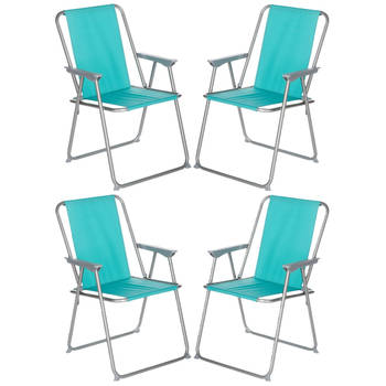 Atmosphera camping/strand stoel - 4x - aluminium - inklapbaar - blauw - L52 x B55 x H75 cm - Campingstoelen