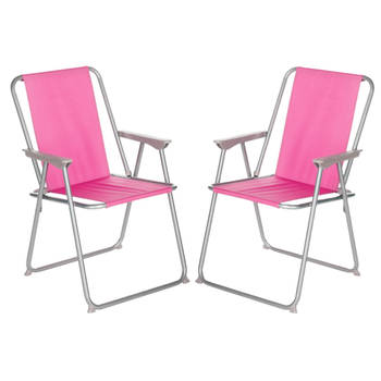 Atmosphera camping/strand stoel - 2x - aluminium - inklapbaar - roze - L52 x B55 x H75 cm - Campingstoelen