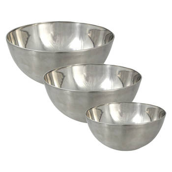 Svenska Living Voedsel serveer schalen set - 3x stuks - metallic zilver - RVS - Dia 19/23/29 cm - Serveerschalen