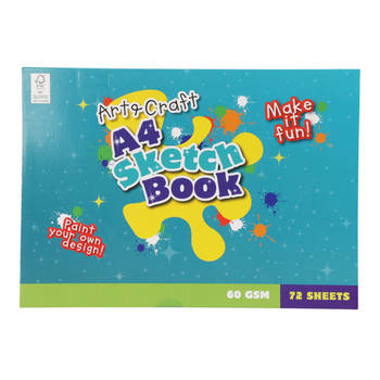 Art and Craft schetsboek/ tekenboek/ kleurboek/ schetsblok - A4 formaat - wit papier - 72 vellen - Schetsboeken