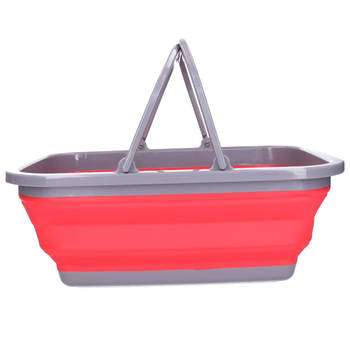 Wasmand/boodschappen mand - opvouwbaar - met hengsel - kunststof - 30L - rood - 39 x 27 x 14.5 cm - Emmers