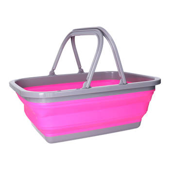 Wasmand/boodschappen mand - opvouwbaar - met hengsel - kunststof - 30L - roze - 39 x 27 x 14.5 cm - Emmers