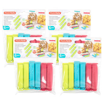 Plasticforte 24x afsluitclips / vershoudclips - 6 cm - keuken/voedsel zakjes afsluiten - Vershoudknijpers
