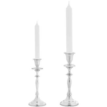 Giftdecor Kaarsen kandelaars set 2x stuks - metaal - voor dinerkaarsen - zilver - H23/H20 cm - kaars kandelaars