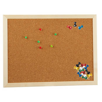 Prikbord van kurk - 40 x 30 cm - inclusief 25x gekleurde punt punaises- memobord - Prikborden