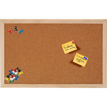 Home & Styling prikbord van hout/kurk - 45 x 30 cm - incl 25x gekleurde punt punaises - memobord - Prikborden