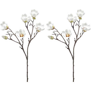 Emerald Kunstbloem Magnolia tak - 2x - 65 cm - creme wit - Kunstbloemen
