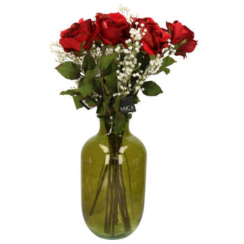 Kunstbloemen boeket rozen en gipskruid - 60 cm - Fancy Rose - kunst zijdebloemen - Kunstbloemen
