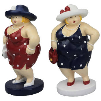 Woonkamer decoratie beeldjes set van 2 - dikke dames staand - 16 cm - Beeldjes