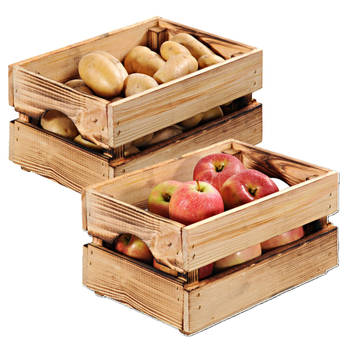 Kesper Fruitkisten opslagbox - 2x - old look - lichtbruin - hout - L40 x B30 x H15 cm - Opbergkisten
