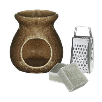 Ideas4seasons Amberblokjes/geurblokjes cadeauset - jasmijn - inclusief geurbrander en mini rasp - Geurbranders
