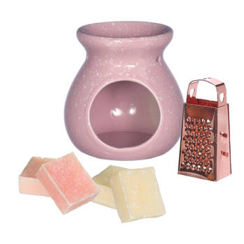 Ideas4seasons Amberblokjes cadeau set - geurbrander/rasp/amberblokjes - rozen/cashmere - roze - Geurbranders