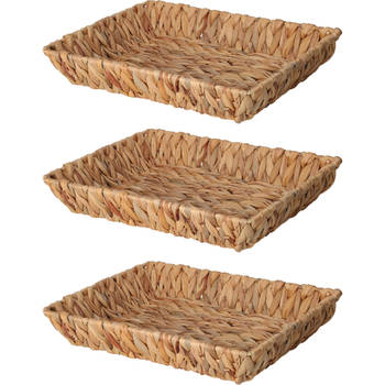 H&S Collection Broodmand - 3x - gevlochten riet - naturel - 33 x 25 x 6 cm - broodmand