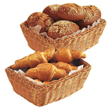 Kesper Brood/fruit mandje - 2x - lichtbruin - rechthoek - L28 x B20 x H11 cm - broodmandjes - broodmand