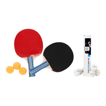 Tafeltennis setje - 2x bats en 9x ballen - hout/kunststof - 25 x 15 cm - pingpong - Tafeltennisset